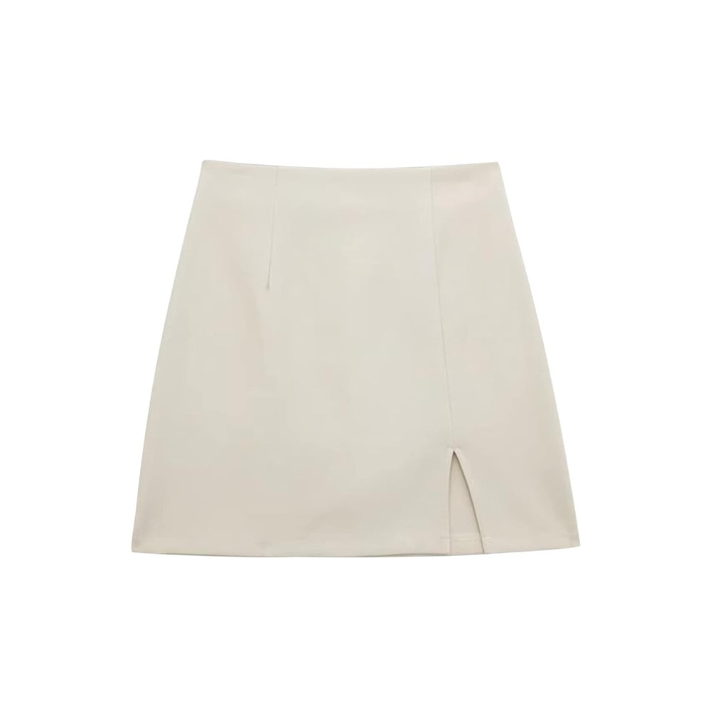 Faux leather High Waisted Mini Suit Skirt Short, Wrap Split Solid A-Line Skirt